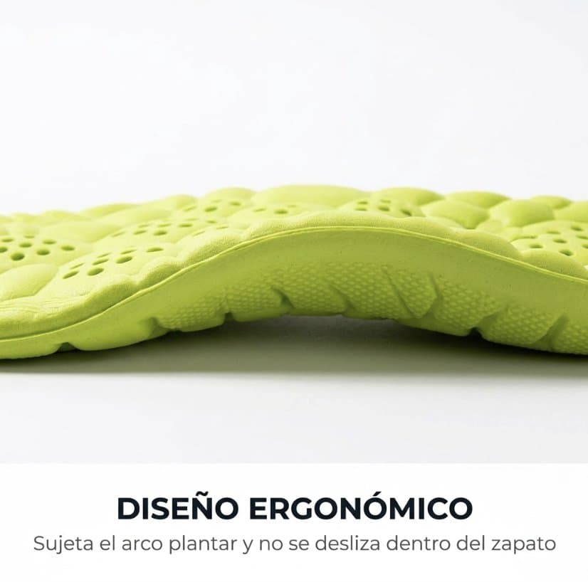 Diseño ergonómico: sujeta el arco plantar y no se desliza dentro del zapato